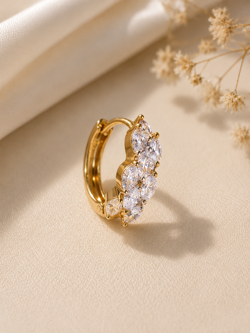 Celeste Bloom Hoops close-up – sparkling CZ floral pattern